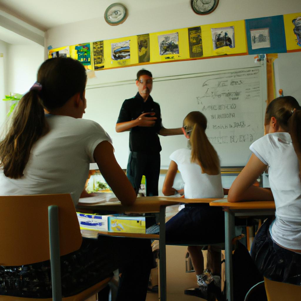 Person teaching students in classroom