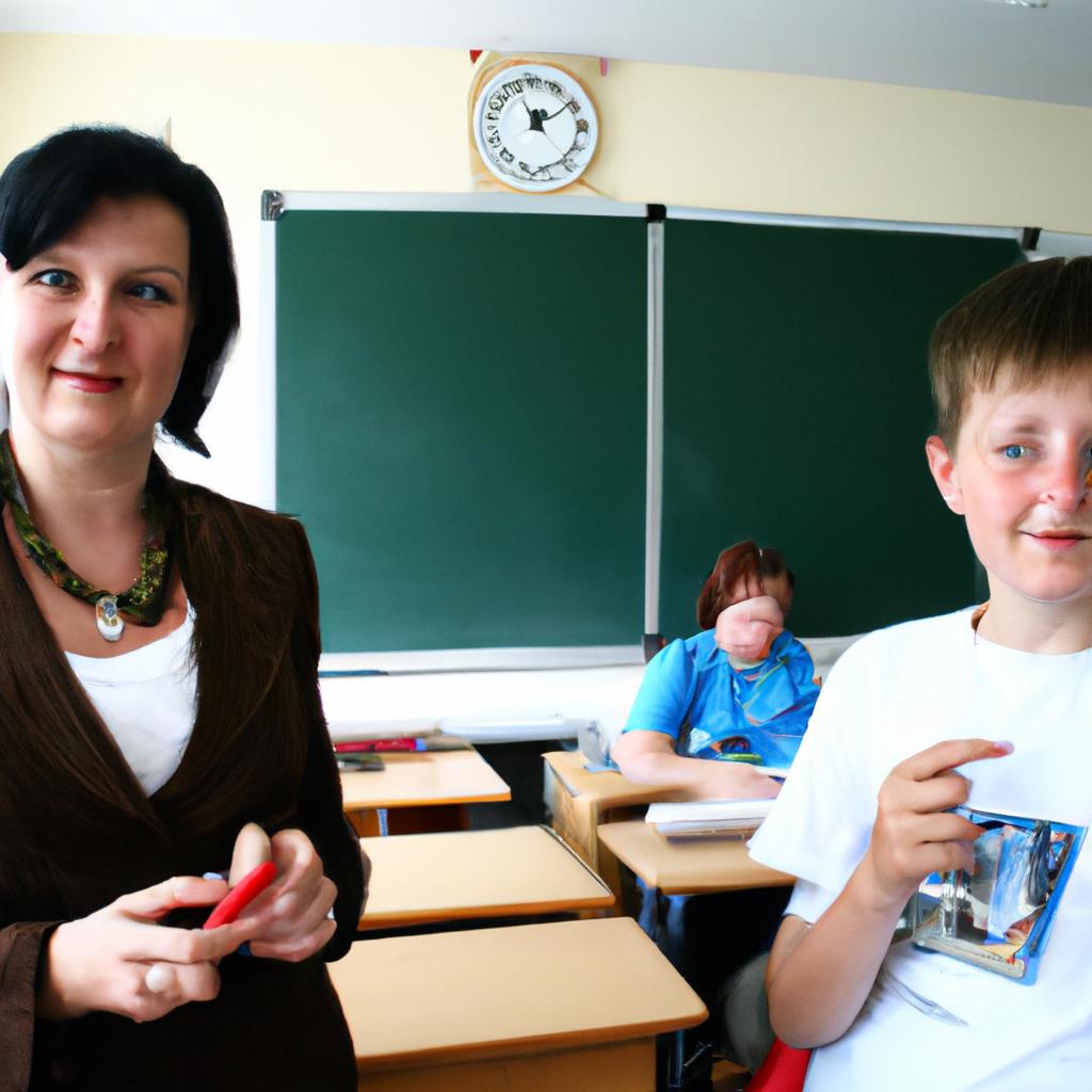 Teacher and student in classroom